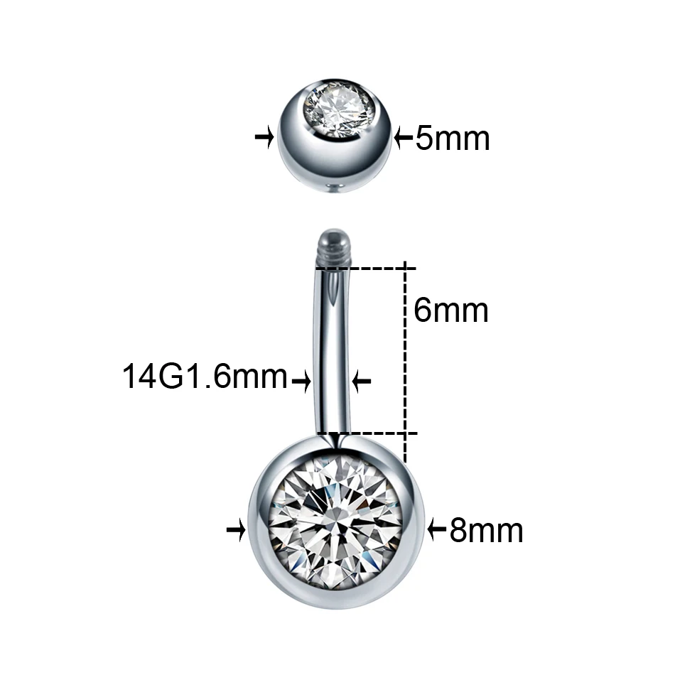 Silver 1.6x6x5x8mm 1 шт. титановые Пирсинг 14 г пупка пирсинг кристалл драгоценный камень пирсинг ombligo спираль Висячие серьги ювелирные изделия для пирсинга тела - Окраска металла: Silver 1.6x6x5x8mm