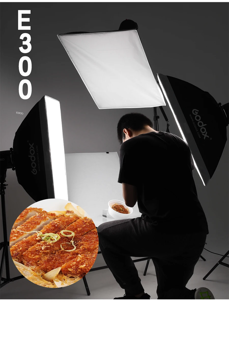 Godox 900W 3x E300 вспышка светильник комплект с Godox AT-16 триггера и 3x моделирующей лампой& 3x50x70 см тканевый рассеиватель и 2x светильник подставкой и кармашком складывающаяся штанга микрофона