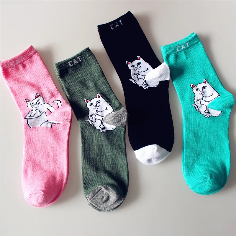 WJFXSOX, 1 пара, брендовые, элегантные, креативные, мужские носки с котом, Kawaii, мужские, Мультяшные, хлопковые, художественные носки, забавные, Чужеродная планета, носки, Calcetines