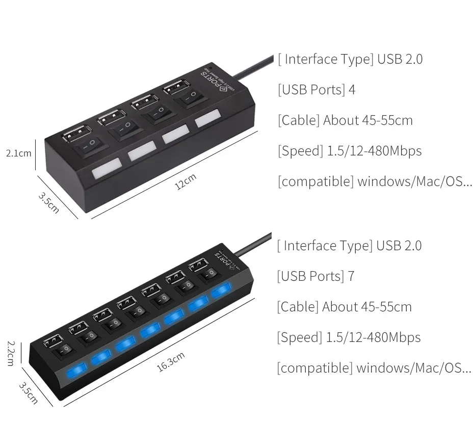 Rosinop мини мульти usb-хаб 3,0 4 7 портов USB разветвитель переключатель hab 2,0 usb-хаб с адаптером питания компьютер ПК Аксессуары
