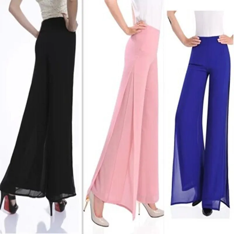Высокое качество Летние шифоновые брюки плюс размер женские длинные Широкие 27-32