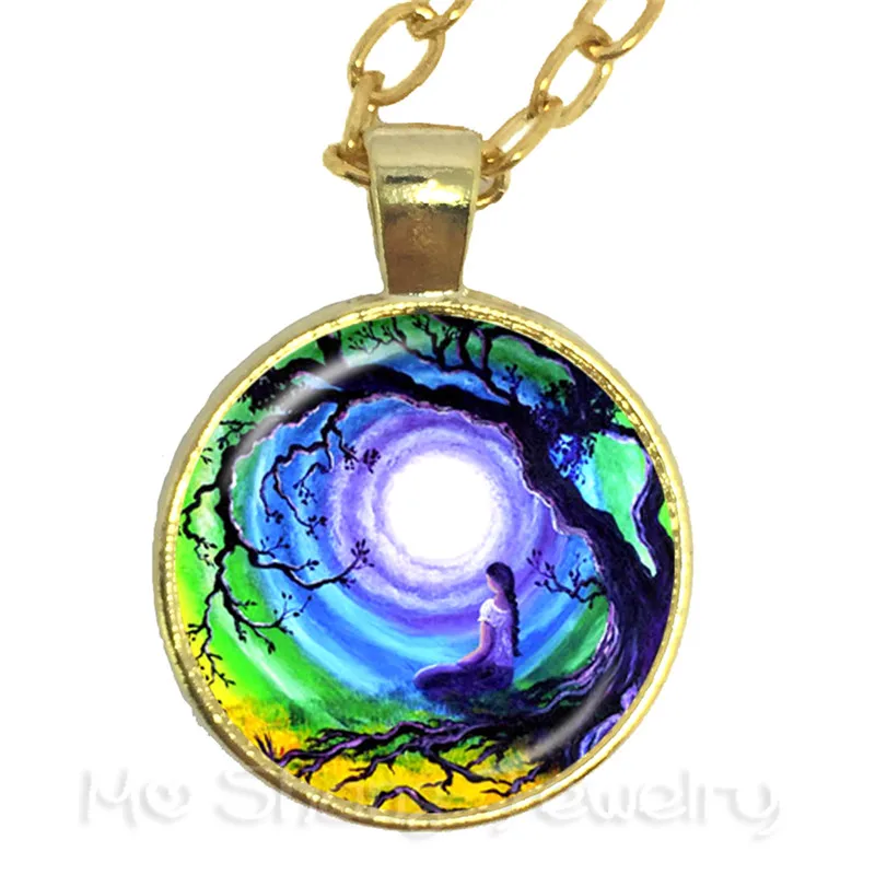 Ожерелье Древо жизни со стеклянным куполом для йоги ювелирное изделие в