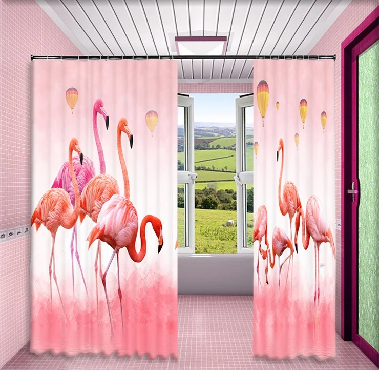 Цифровая печать затемненные занавески 3d фото шторы розовые Фламинго голубое