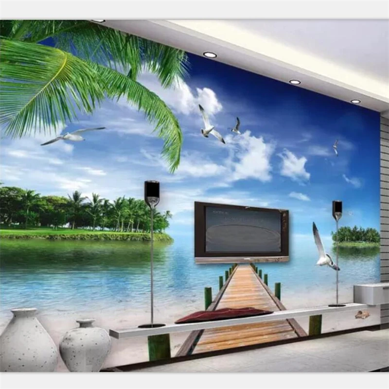 Beibehang пользовательский 3D морской вид кокосовое дерево дельфин Bay фото обои