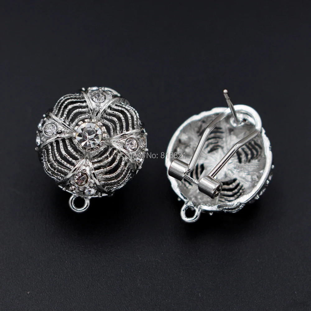 Earrings Post with Loop Hanger Connectors Filigree Round Paved Rhinestone Metal DIY African Women Clip Findings 18mm | Украшения и