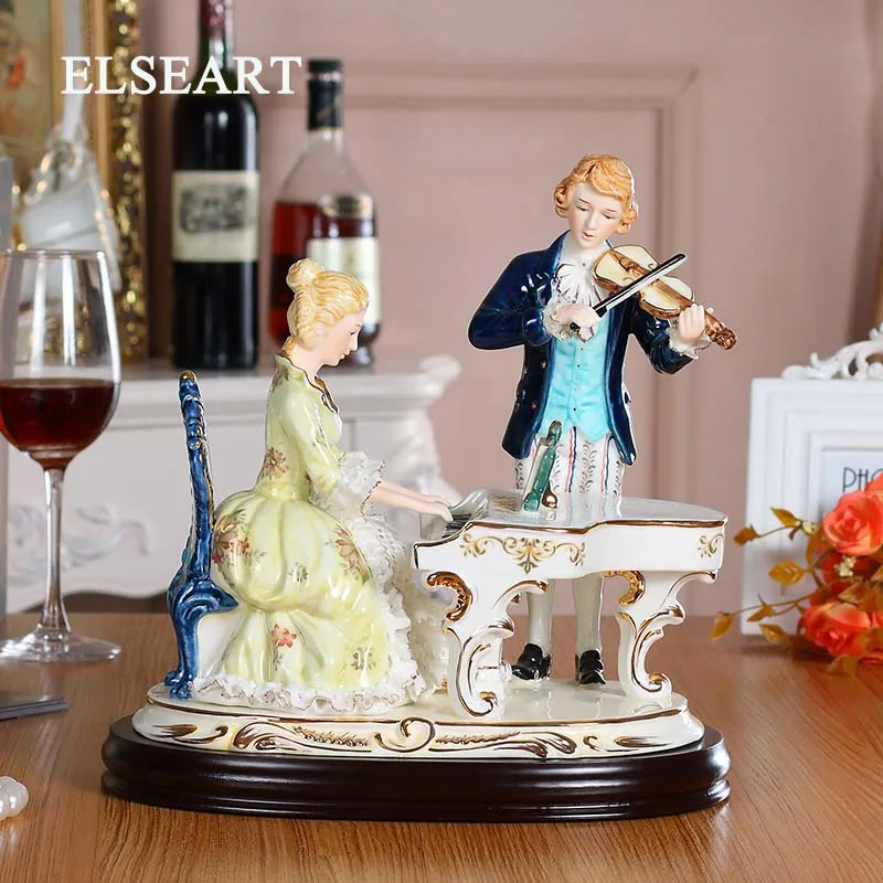 LOVER Европейский керамический Дамский Настольный светильник для игры на фортепиано, статуэтка для влюбленных, для кабинета, тканевый абажур, для спальни, на кроватях, Настольный светильник - Цвет: LOVER
