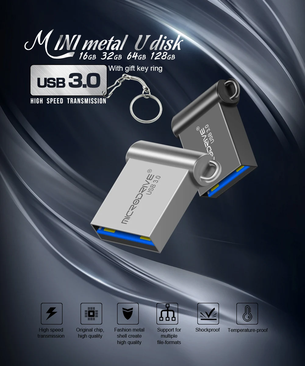 Металлический замок U диск черный Удобный для переноски USB флэш-накопитель Серебряный 16 ГБ 32 ГБ 3,0 ударопрочный флеш-накопитель 64 Гб 128 ГБ Новинка Цена со скидкой