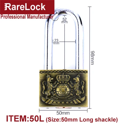 50L-50mm Long Rarelock MS539 замок под старину для сада ворота дома двери склад автомобиля шкатулка Электрический шкаф ящик тренажерный зал шкафчик 4 ключа h - Цвет: 50L-50mm Long