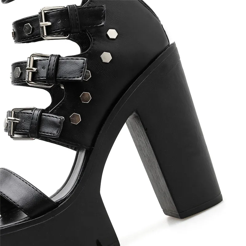 

YMECHIC 2019 Buckle Strap Rivet Gladiator Sandals Women Gothic Summer Super High Block Heel Punk Shoes 5cm Platform Ankle Boot