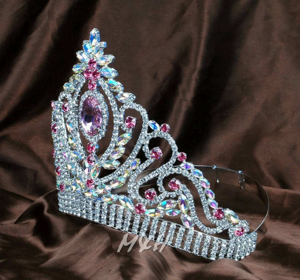 Тиара королевская принцесса 6 дюймов Цветочная диадема розовые и прозрачные