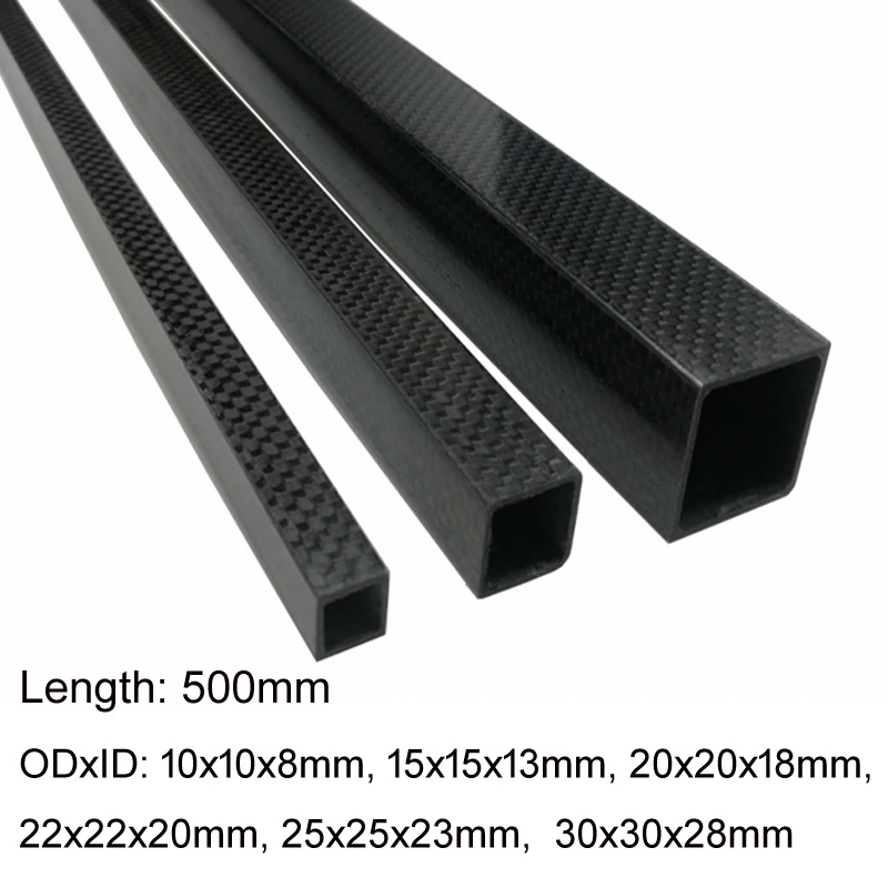 TianYuQi-tubo cuadrado de fibra de carbono 3K de alta resistencia, longitud 500mm OD 10mm 15mm 20mm 22mm 25mm 30mm, superficie brillante, 1 unidad