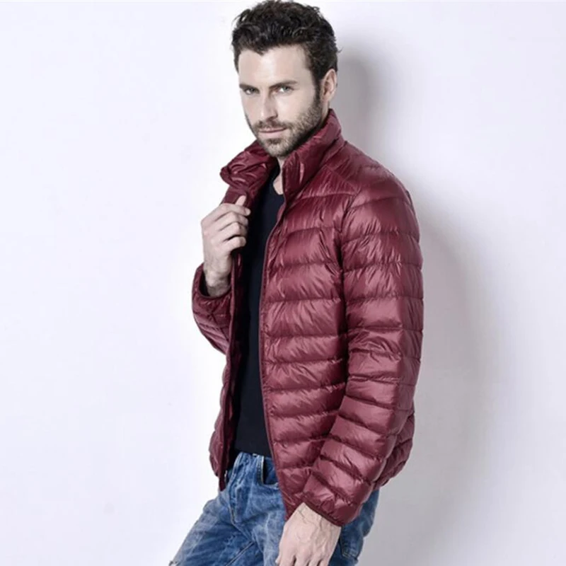 Covrlge Duck Down Jacket Men Solid Color Ultra Light Thin Fit Size Jackets 2019 AutumnWinter Stand Collar Outerwear Coat MWY024