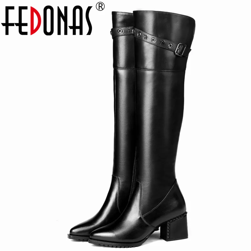 FEDONAS/пикантные женские высокие зимние теплые сапоги на высоком каблуке с