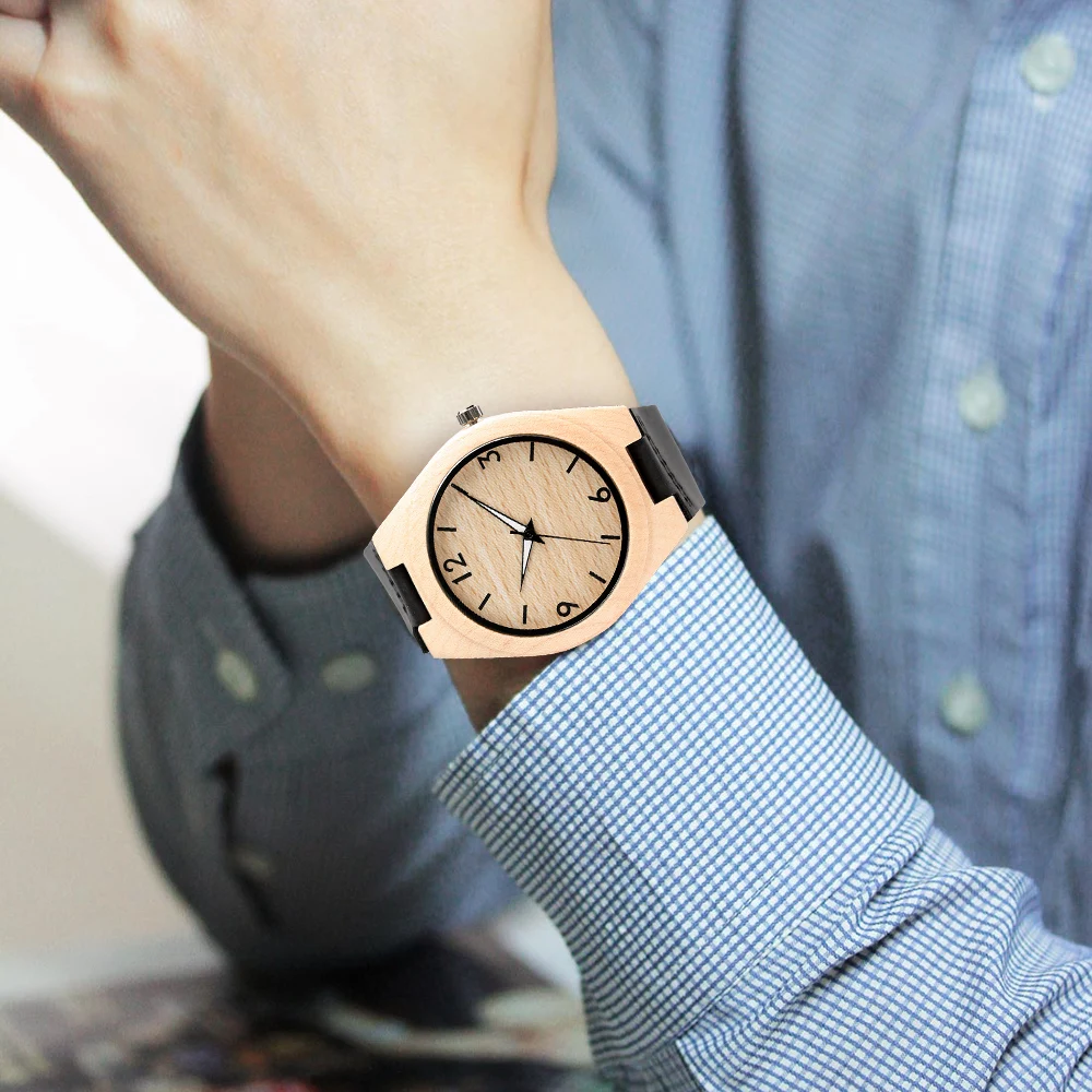 

Simple Style Wooden Wathces Genuine Leather Strap Nature Bamboo Bangle Novel Women Men Wrist Quartz Watch Fashion Item Free Ship