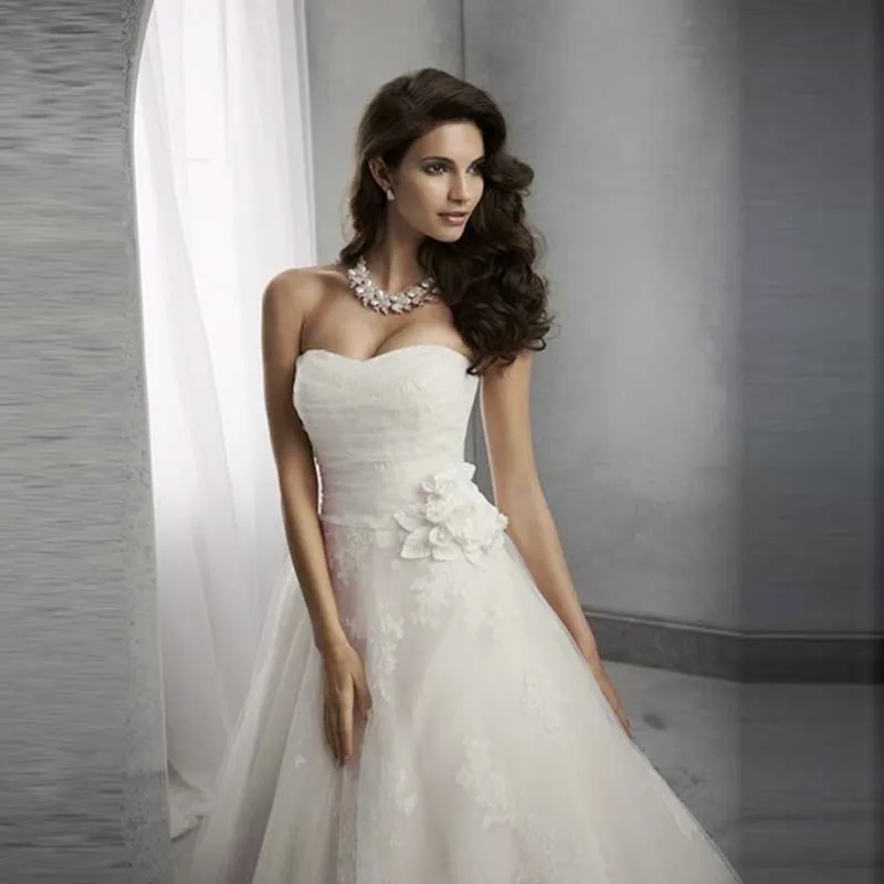 

New Hot Selling Off The Shoulder Wedding Dress Sleeveless Organza Court Train Appliques Bridal Gown Sweetheart Lace Wedding Gown