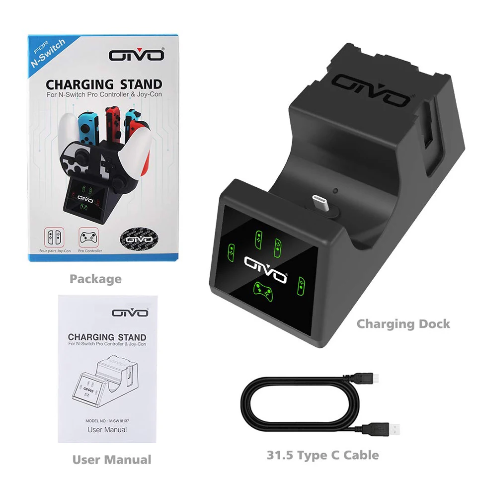 OIVO 5 в 1 контроллер зарядная док-станция для Nintendo Switch Pro& 4 Joy-con Зарядное устройство зарядная станция с светодиодный индикаторы