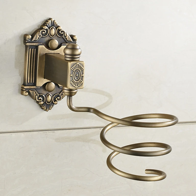 Античная Латунь Ванной Полка Настенный Держатель Медь Фен Стойке Хранения Стенд