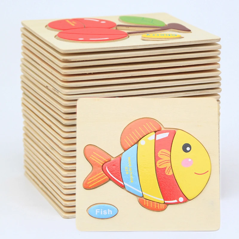 1Pcs 3D Wooden Puzzle Jigsaw Toys Cartoon Animal Traffic Fruit Intelligence Early Educational Cognitive For Baby Children | Игрушки и