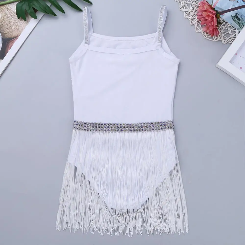 Белое профессиональное детское платье для латинских танцев блестящее девочек