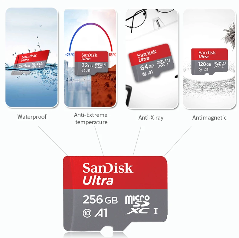 Двойной Флеш-накопитель SanDisk карта памяти 8 Гб C4 16 Гб оперативной памяти, 32 Гб встроенной памяти micro sd Card 64 Гб 128 256 100 МБ/с. Class10 micro sd SDHC/SDXC транс флэш-накопитель карты памяти