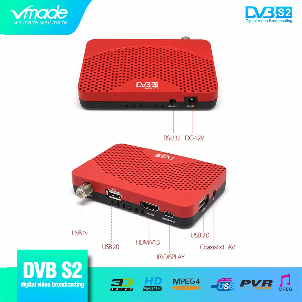 Vmade полностью HD цифровой DVB S2 Мини Спутниковый ТВ приемник тюнер H.264 MPEG2/4 1080 p