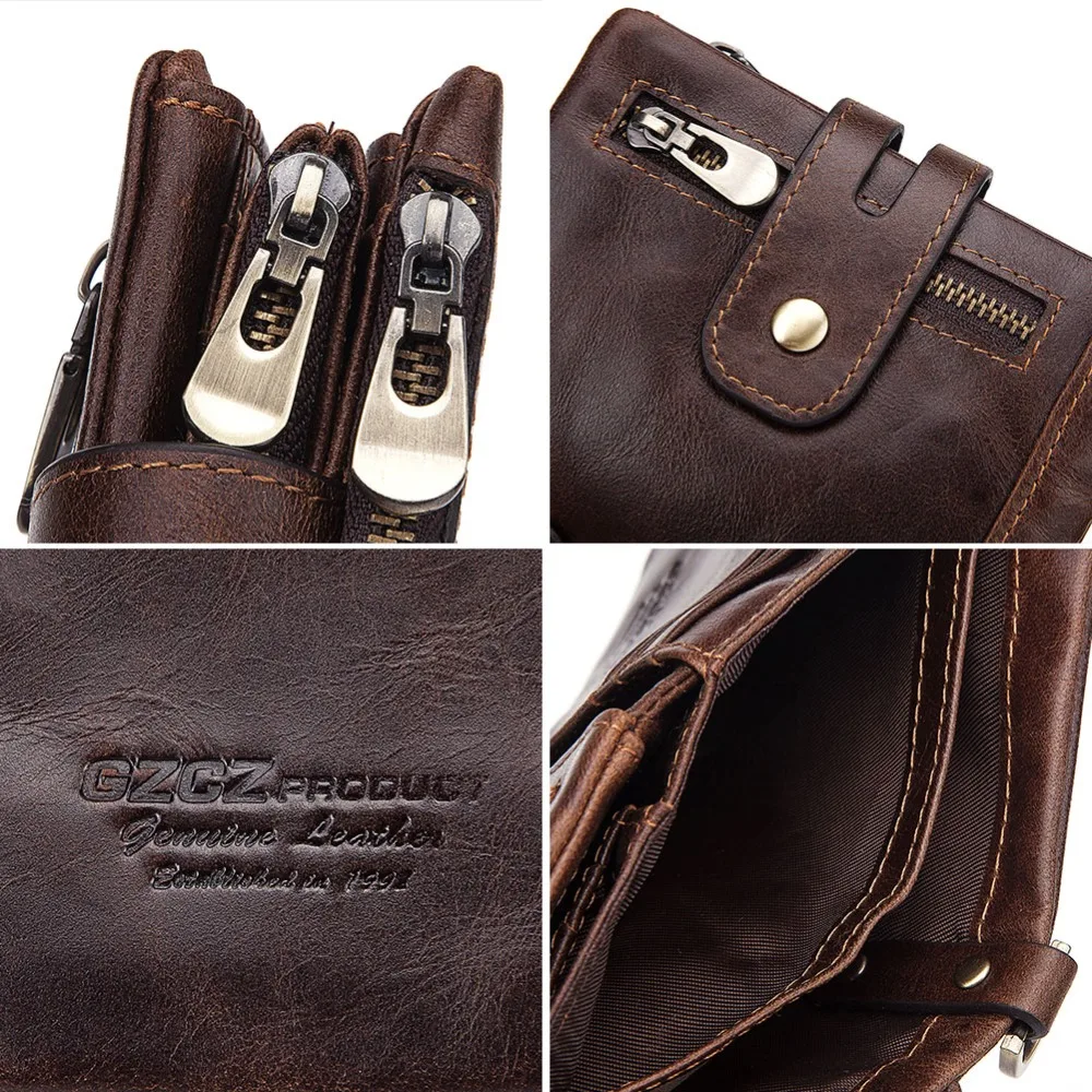 GZCZ 100% натуральная кожа Rfid кошелек для мужчин Высокое качество Crazy Horse кошельки