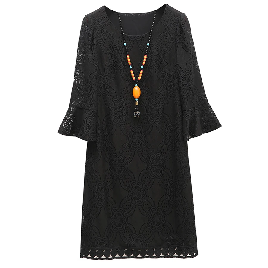 Wrap Party Black White Lace Dress Women Retro Vintage Midi Floral Holow Out Dresses Polka Dot Dantel Crochet C0140H | Женская одежда