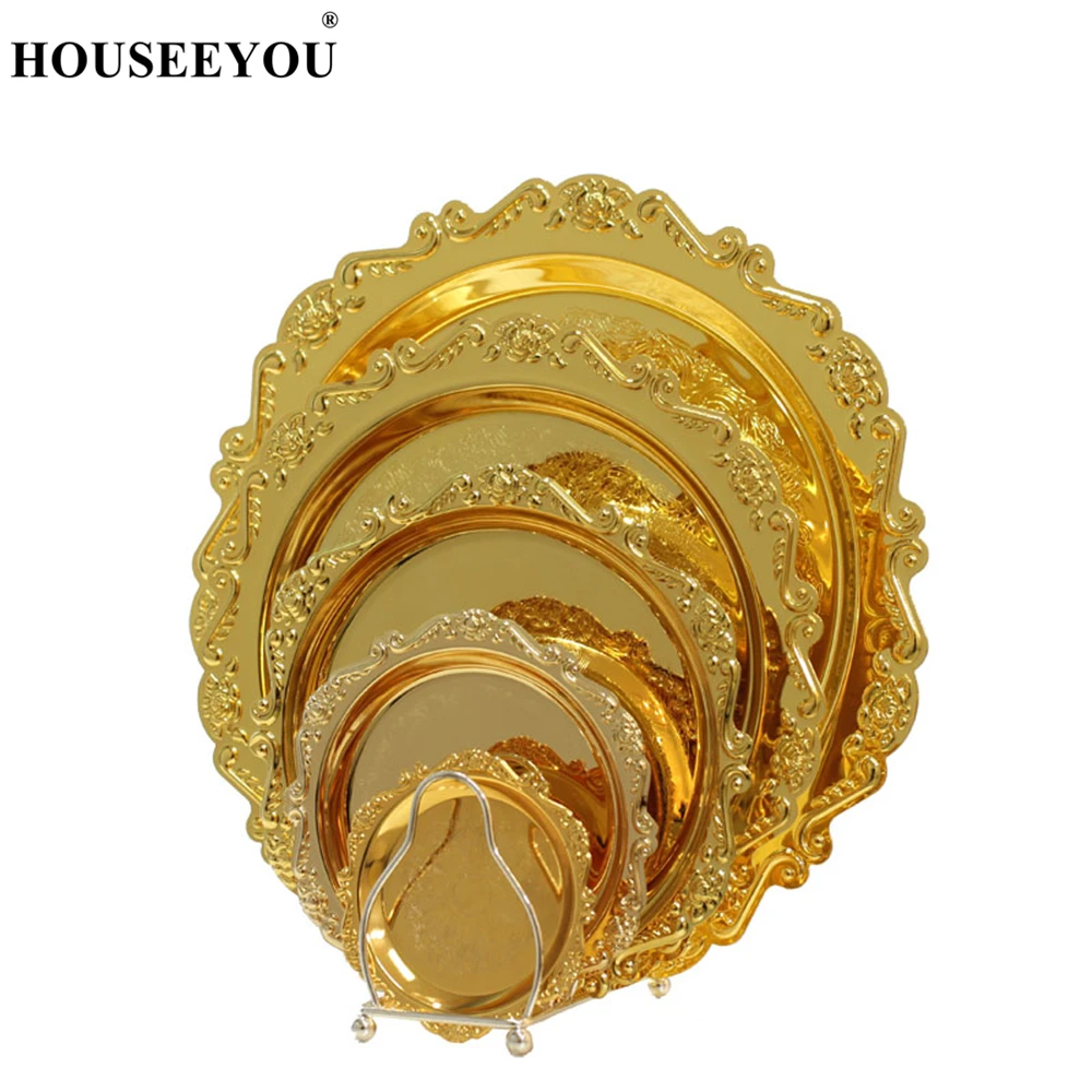 Европейские Роскошные позолоченные серебряные кухонные сервировочные лотки