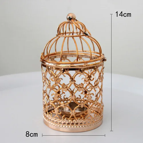 A Rose Gold 4 стиля подсвечники полый подсвечник подвесной фонарь птичья клетка винтажный кованый портативный домашний декор - Цвет: A Rose Gold