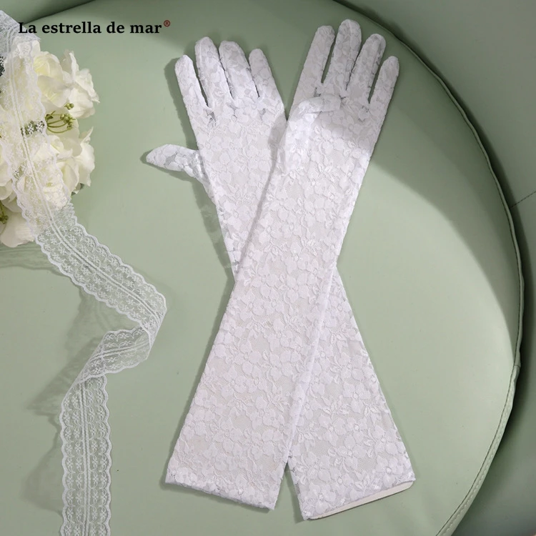 Guantes de encaje распродажа длинные кружевные фиолетовые черные белые красные розовые свадебные перчатки цвета шампанского свадебные перчатки Дешевые gant mariage fem
