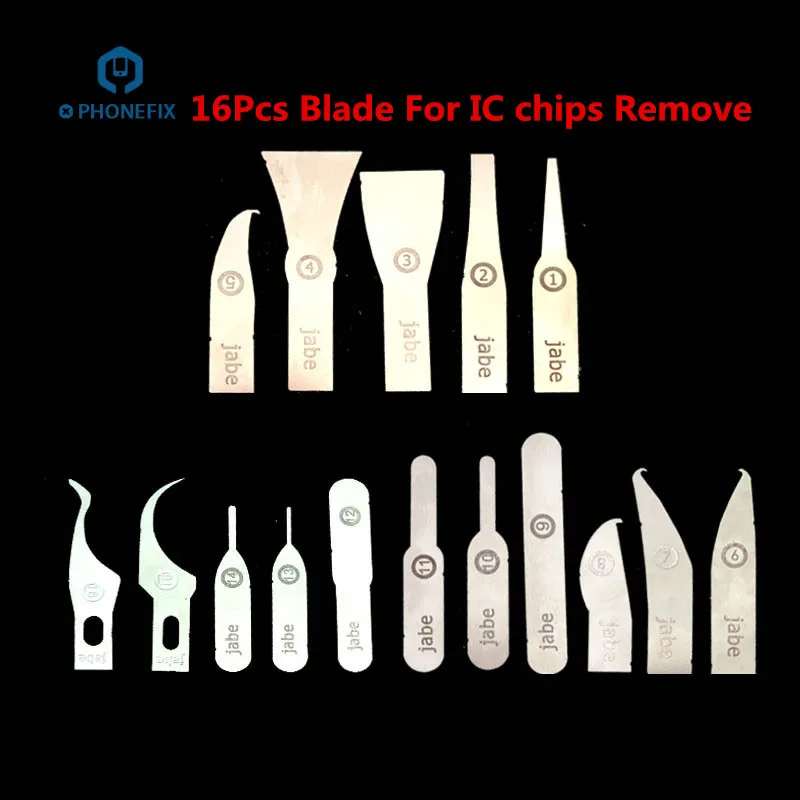 16 in 1 blade set PHONEFIX мобильного телефона Процессор A8 A9 A10 A11 NAND удалить резьбы по дереву лезвие клея на нож-рычаг для микросхема ремонт тонкие лезвия инструменты - Цвет: 16 in 1 blade set