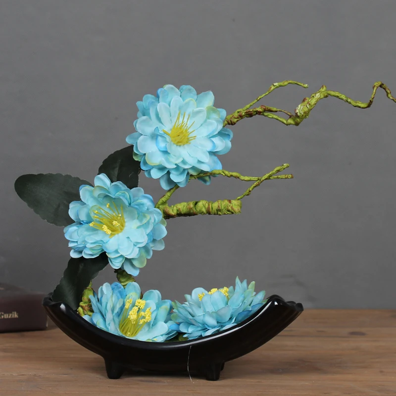 

Creative Ceramic Figurines+Artificial Flower Set Home Livingroom Table Porcelain Vase Fake Flower Crafts Decoration Accessorries