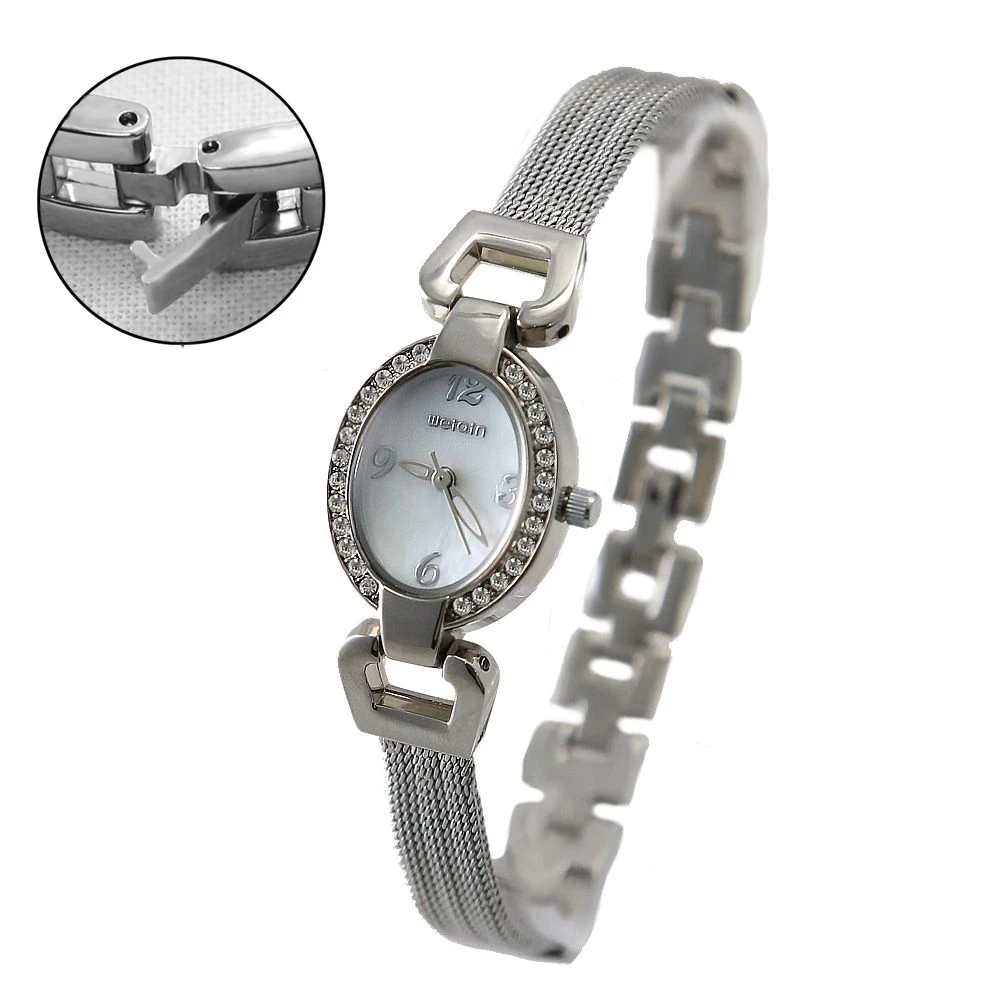 

Luxury Brand Women Fashion Analog Quartz Watch Japan PC21J Movement Shiny Silver Stainless Steel Band White Dial