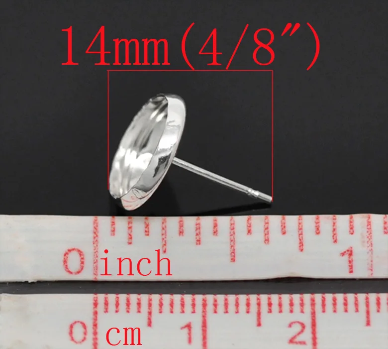 DoreenBeads/2 пары круглых серег серебристого цвета с подвеской в виде кабошона 14x12 мм