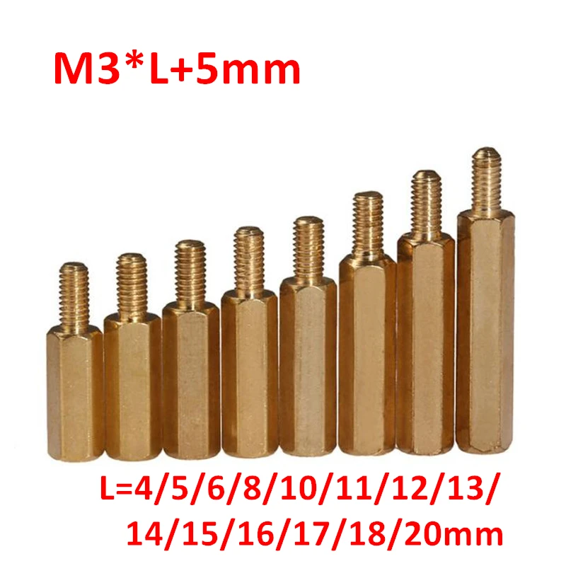 

Латунные Распорки M3 для печатной платы, 100 шт., Винты M3 * 4/5/6/8/10/11/12/13/14/15/18/20 + 5 мм, латунные распорные стойки
