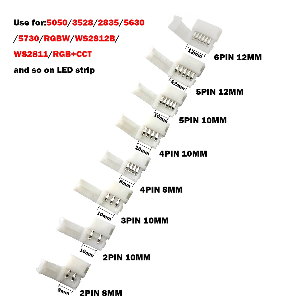 5 шт. светодиодные ленты разъемы 2pin 8 мм/2pin 10 мм/4pin 10 мм/5pin 10 мм/5pin 12 мм/6pin 12 мм сварочный разъем для полосы