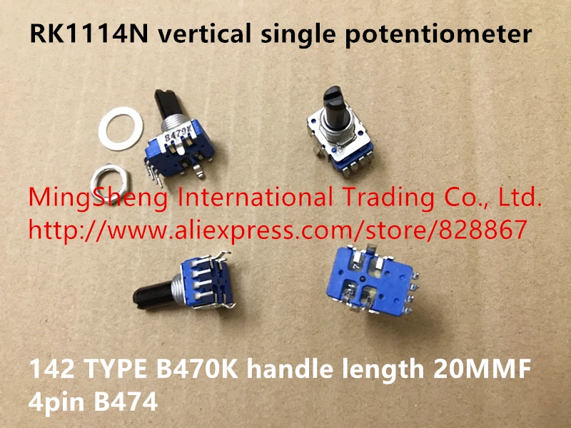 

Original new 100% RK1114N 142 TYPE vertical single potentiometer B470K handle length 20MMF 4pin B474 (SWITCH)