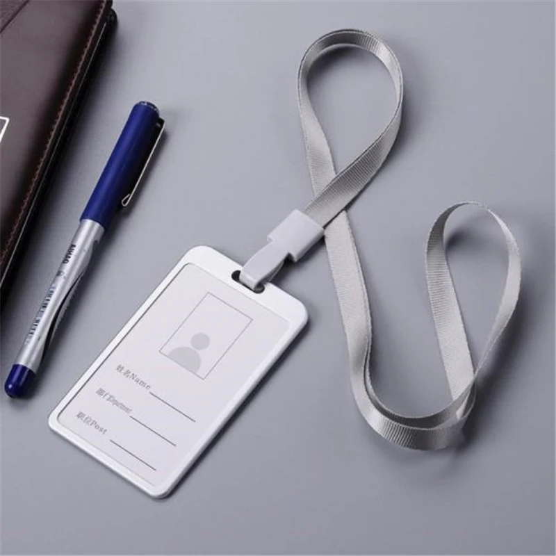 

ID Badge Card Holder Metal Business Security Pass Tag Holder with Lanyard Office Company Supplies Work Bus Card Holder