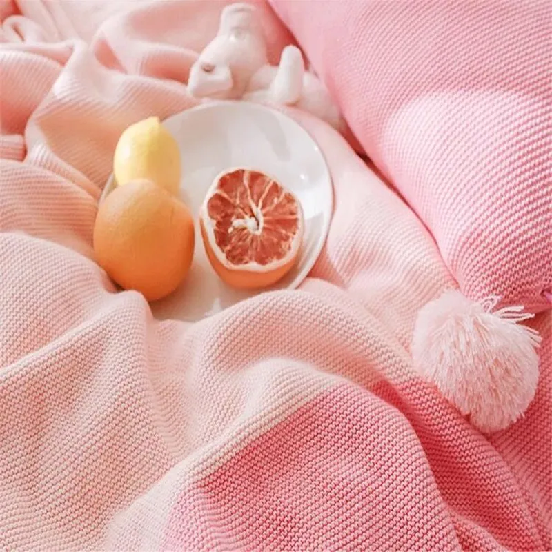 

XYZLS 130x180cm Cross Color With Ball Knitted Blanket For Bed Sofa Soft Cotton Slipcover Girl Bedding Warm Nap Bedspread