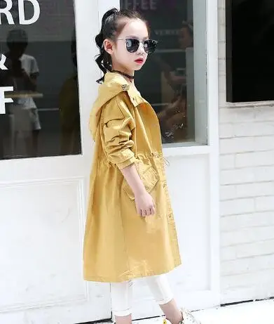 

Children Clothing Girls Trench Coats 2020 Fashion Girl Jackets Cotton Hooded Long Jacket Autumn Kids Outerwear & Coats