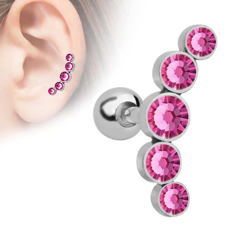 pink 1 шт. многоцветные 5 CZs ушной хрящ 16 г стальной бар спираль прокалывания ушей пирсинг Oreja для женщин мужчин ювелирные изделия для тела серьги - Окраска металла: pink