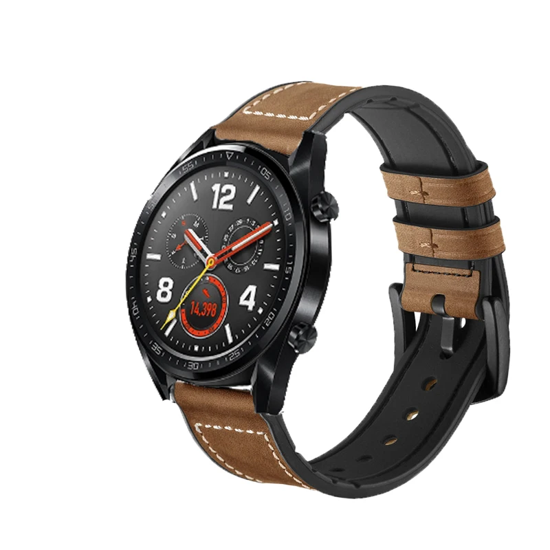 Браслет 22 мм ремешок для Huawei watch GT силиконовый + кожаный спортивный смарт браслет