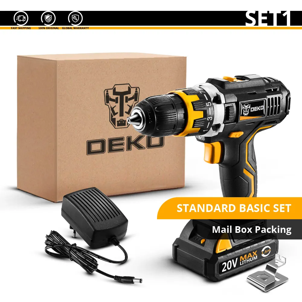 SET1 DEKO GCD20DU2 20 Вольт макс Электрическая отвертка аккумуляторная дрель электрическая мини Беспроводной Мощность драйвер постоянного тока литий-ионный Батарея 13 мм 2-Скорость - Цвет: SET1