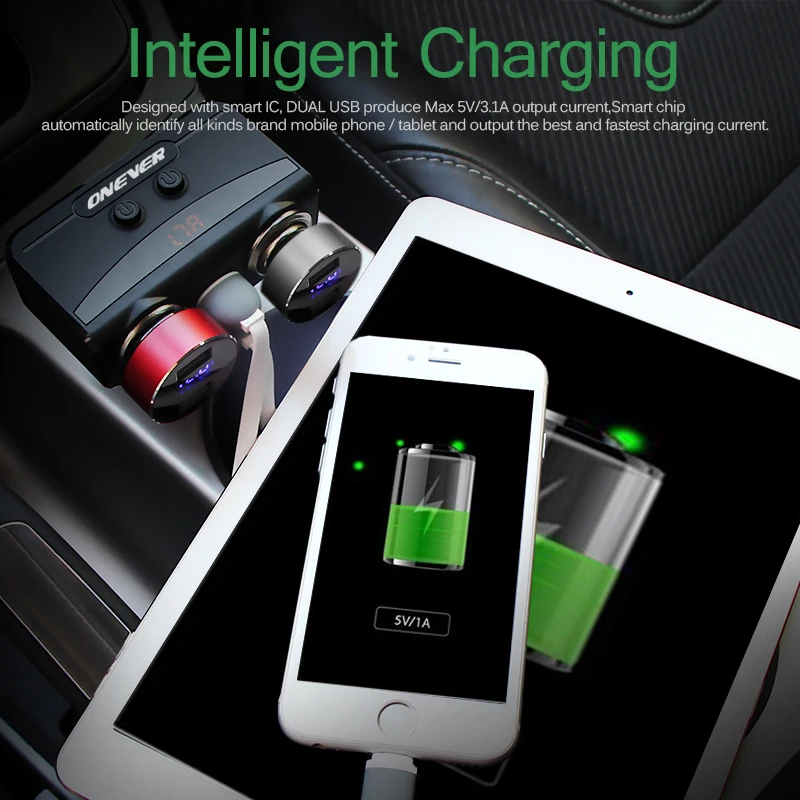 ONEVER Автомобиль Электронные Авто-прикуриватели Splitter гнезда USB адаптер 5 В 3.1a Dual