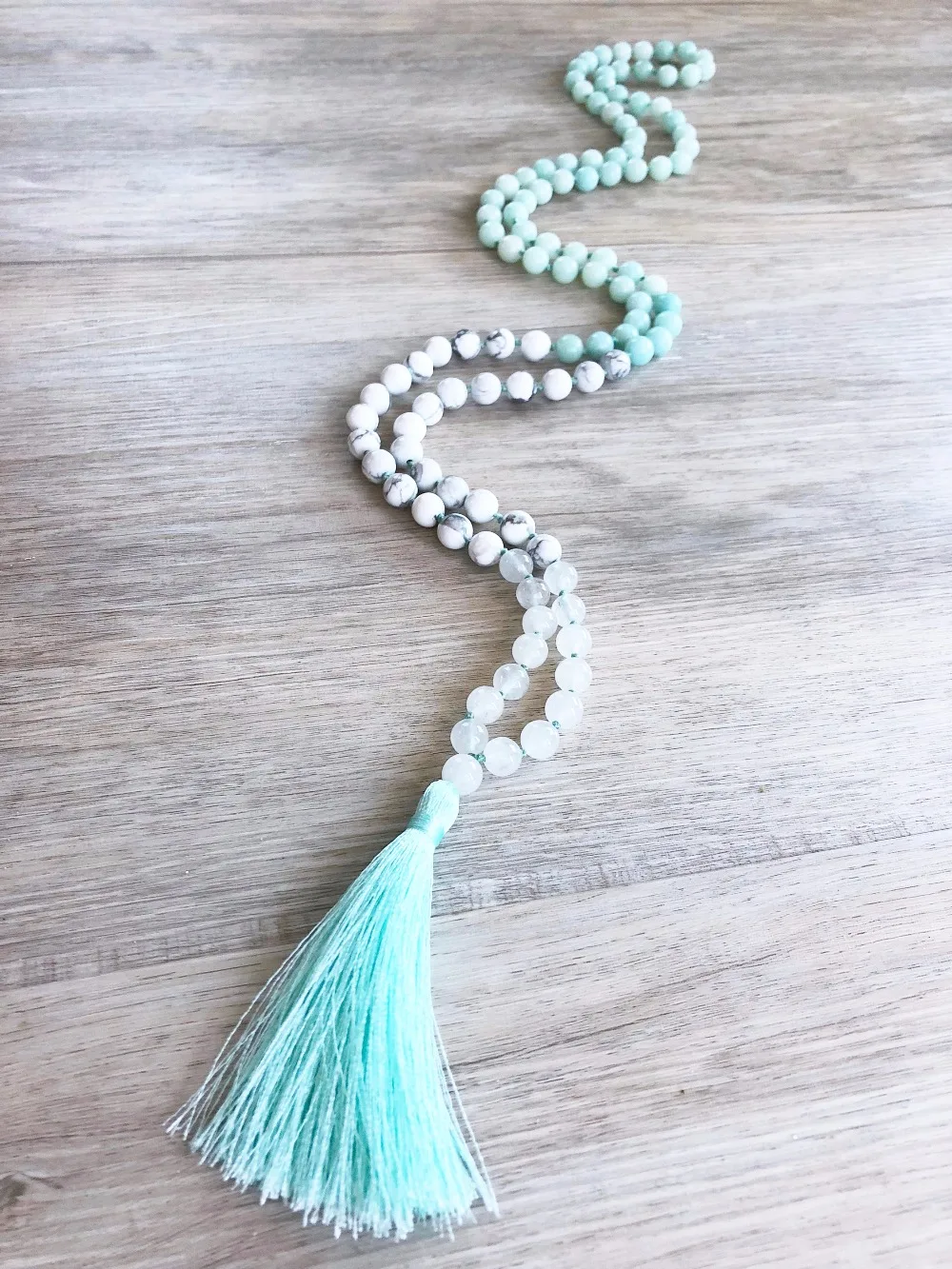 108 Мала Бусы Ожерелье Амазонит с говлитом ожерелье ручной работы s молитва Йога