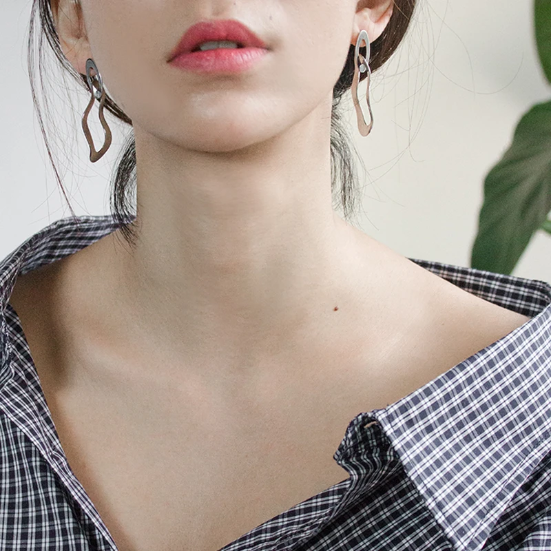 GHIDBK Boho двойные нерегулярные серьги-кольца для женщин Простые латунные серьги