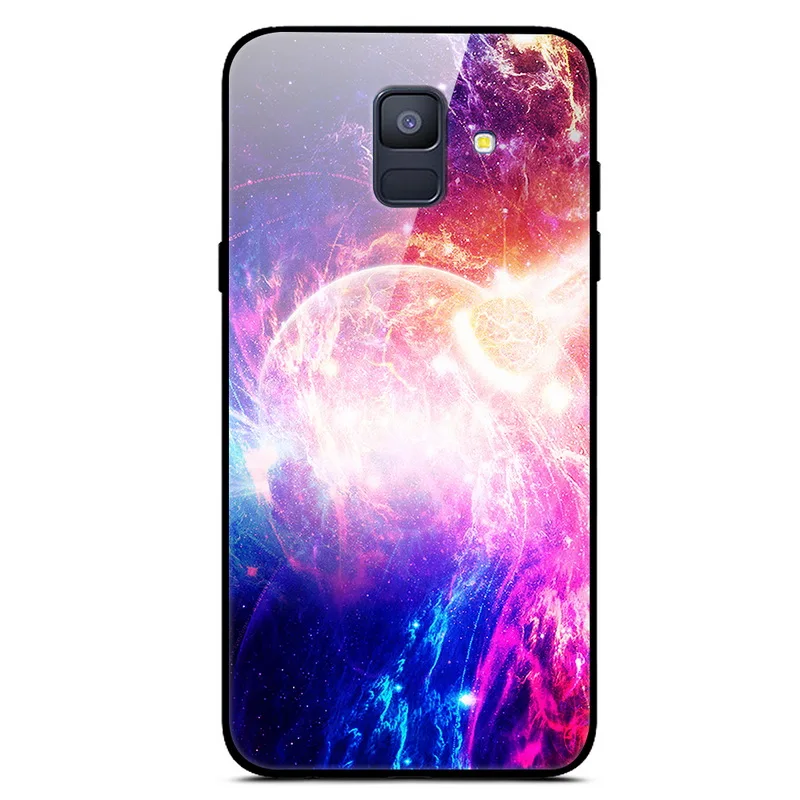 Чехол для samsung A6 A 6 из закаленного стекла с изображением планеты и космоса, стеклянный чехол для задней панели для samsung Galaxy A6 A600F с мягким краем