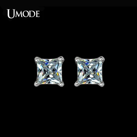 UMODE Brand Unique Design White Gold Post Earrings Princess Cut 5mm 0.63 Carat AAA+ CZ  Stud Earrings For Women AUE0049