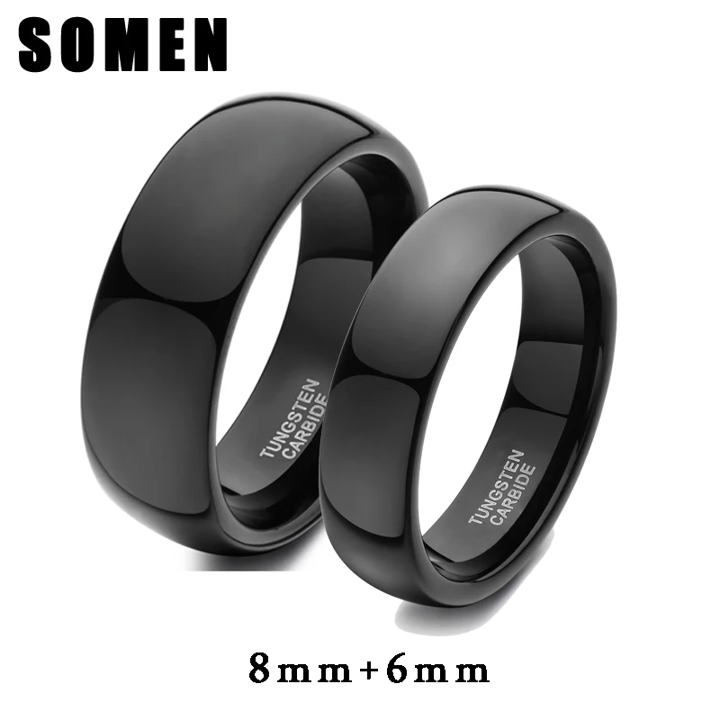 2 шт. 6 мм и 8 плоское матовое черное вольфрамовое кольцо обручальное для