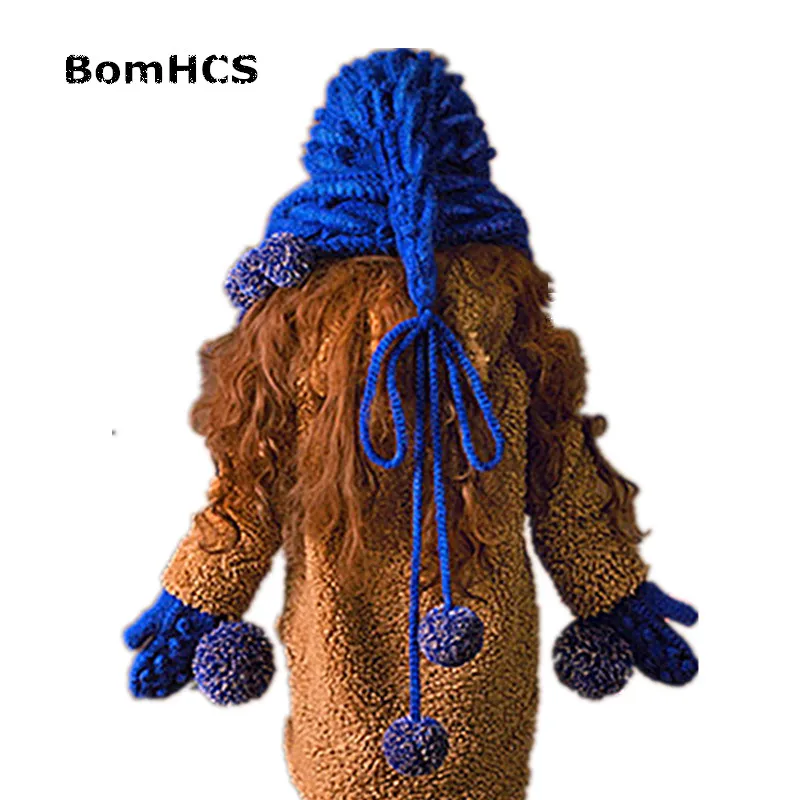 BomHCS Cute Big Scarf Hat with 9 Pompoms Winter Warm Handmade Knitted Neckerchief Hat and Gloves (2PCS)